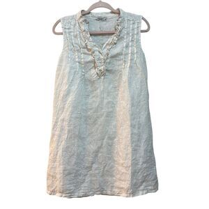 Alessia Pacini Dress Womens XS Linen Sleeveless Ruffle Neck Made Italy Summer